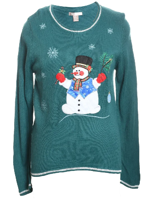 Snowman Christmas Jumper - M Faux Fur Fabric Real Fur Fabric Shearling Fabric
