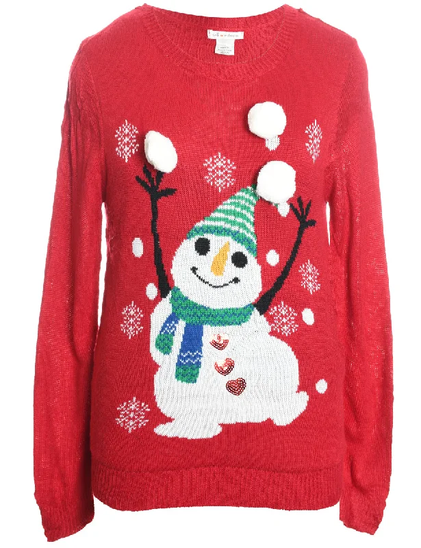 Snowman Christmas Jumper - M Hooded Caped Shawl Collar