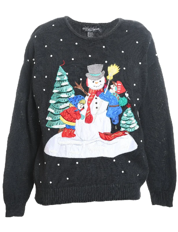 Snowman Christmas Jumper - M Iron Safe Non-Iron Wrinkle Free