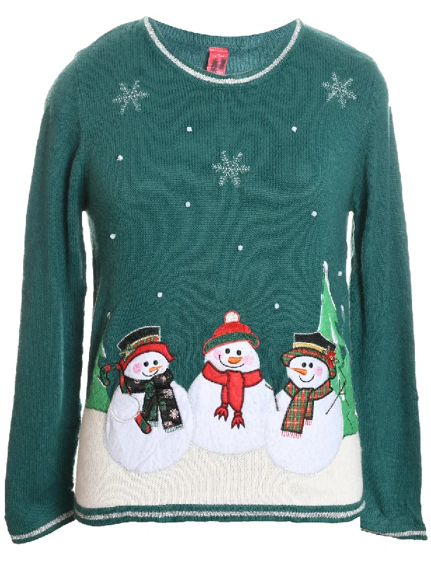 Snowman Christmas Jumper - M Herringbone Houndstooth Plaid