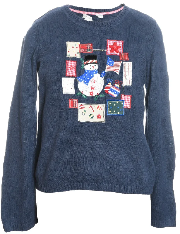 Snowman Christmas Jumper - S Solid Print Embellished
