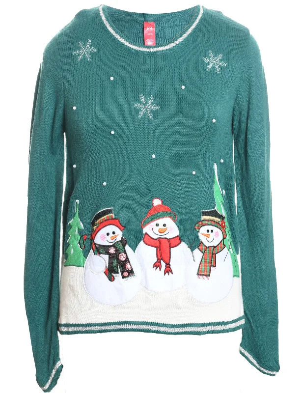 Snowman Christmas Jumper - S Front Pockets Side Pockets Patch Pockets
