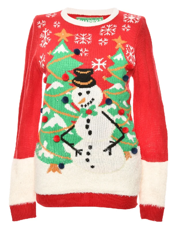 Snowman Design Multi-Colour Christmas Jumper - XL Satin Blend Silk Blend Wool Blend