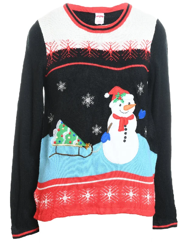 Snowman Design Multi-Colour Knit Christmas Jumper - S Fitted Loose Oversized