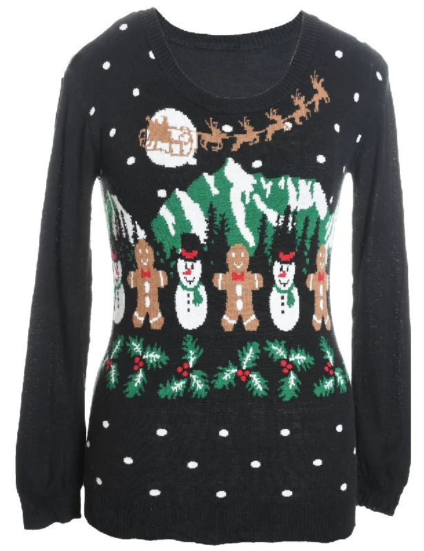 Snowman & Gingerbread Design Knit Christmas Jumper - S Lightweight Heavyweight Midweight