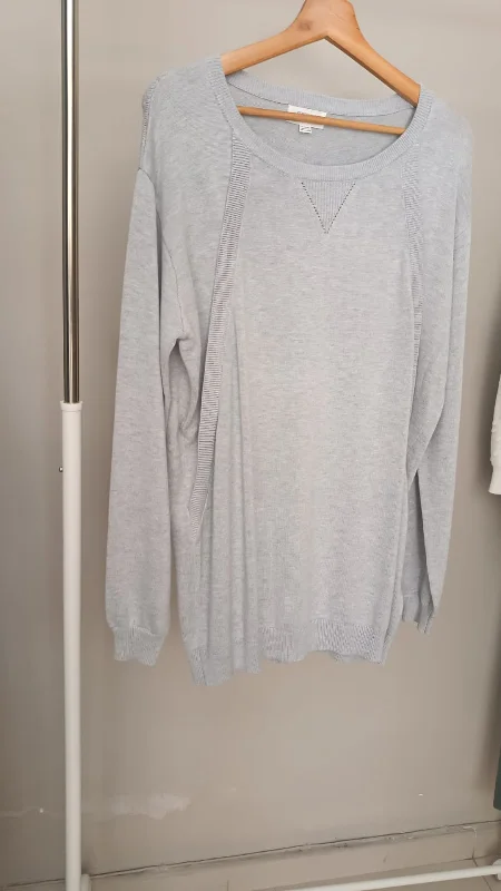 Soft Grey Cotton Blend Maternity & Nursing Jumper Turtle Neck Boat Neck Asymmetrical Neck