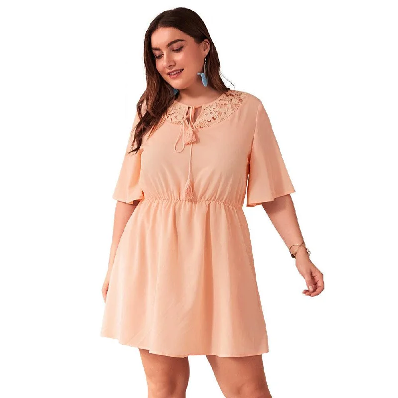 Solid color cutout fat MM dress