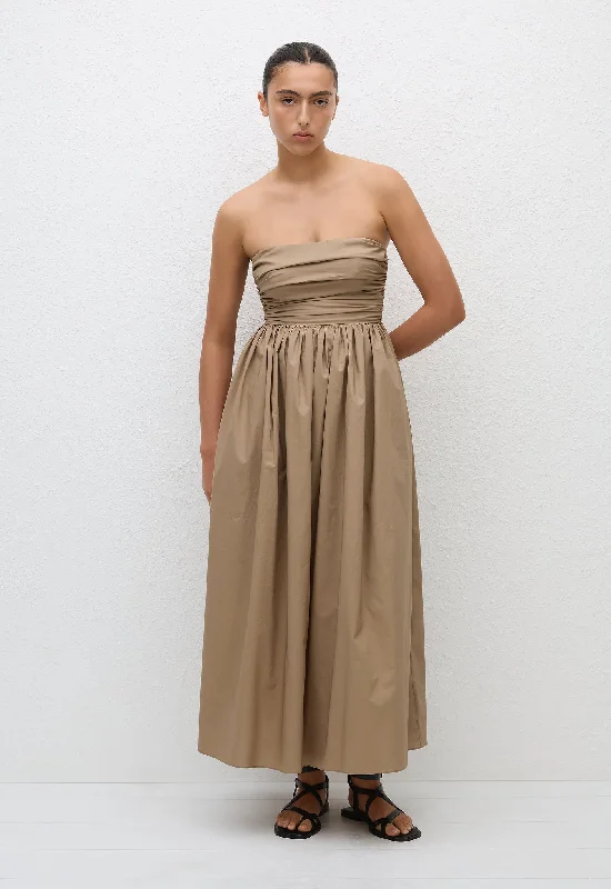 Strapless Lace Up Dress - Stone