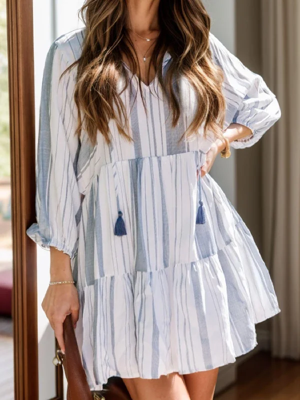 Tassel Striped Batwing Sleeve Dress