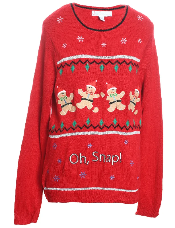 Teddy Bear Design Knit Red Christmas Jumper - M Terry Terry Cloth Terry Knit