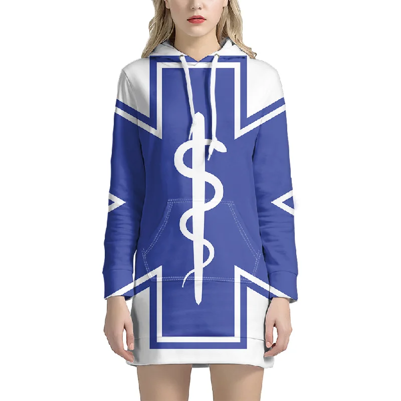 The Star Of Life Paramedic Symbol Print Pullover Hoodie Dress