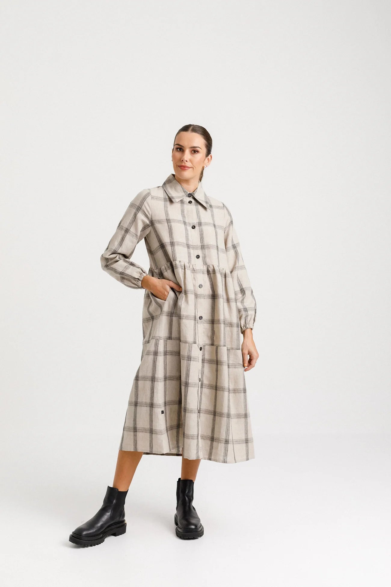 Thing Thing Aleah Dress - Oat Plaid