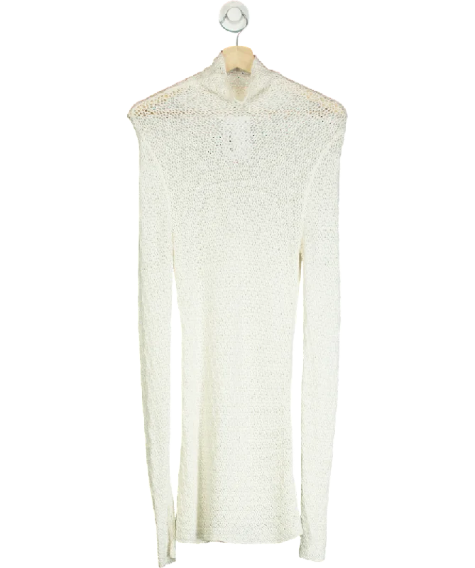Totême White High-neck Crochet-knit Jumper UK S Front Pockets Side Pockets Patch Pockets