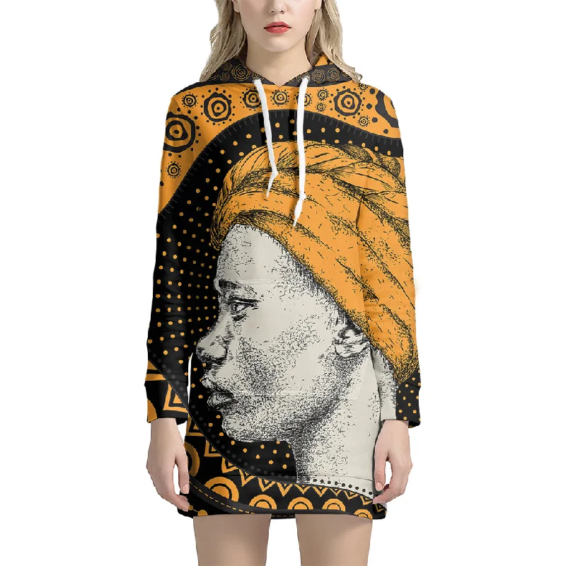 Tribal African Girl Print Pullover Hoodie Dress