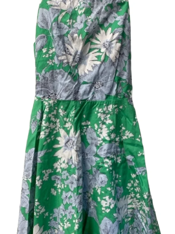 Tuckernuck Size XS Green & Blue Cotton Strappy Ruffle Detail Side Zip Dress