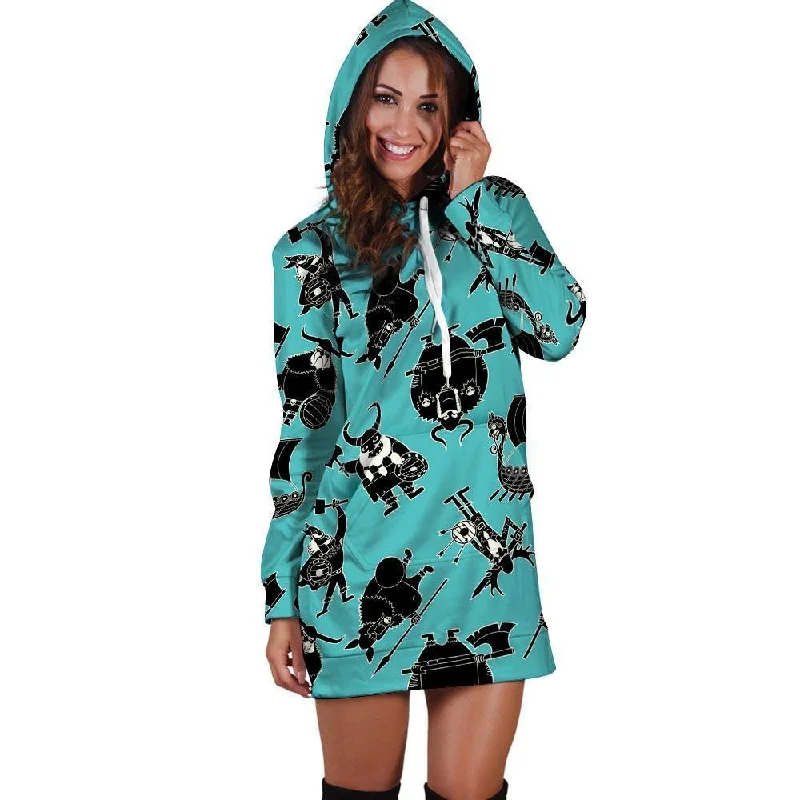 Viking Cartoon Silhouette Hoodie Dress