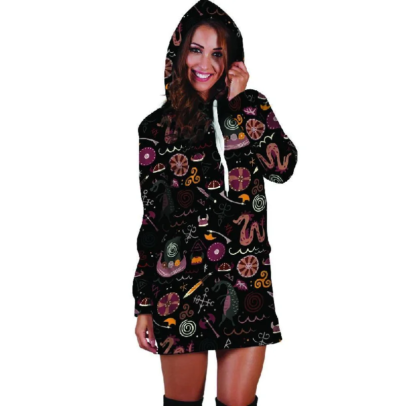 Viking Valhalla Cartoon Hoodie Dress