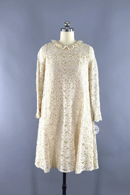 Vintage Mod Ivory Lace Dress