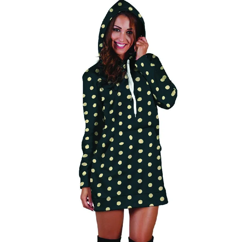 Vintage Black Tiny Polka Dot Hoodie Dress