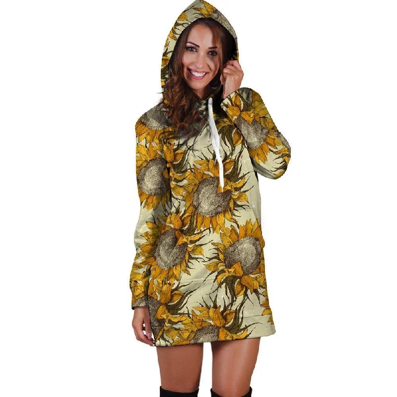 Vintage Sunflower Hoodie Dress