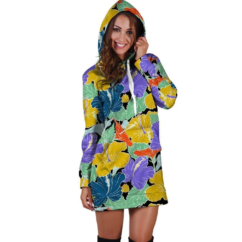 Violet Hibiscus Flower Hawaiian Print Hoodie Dress