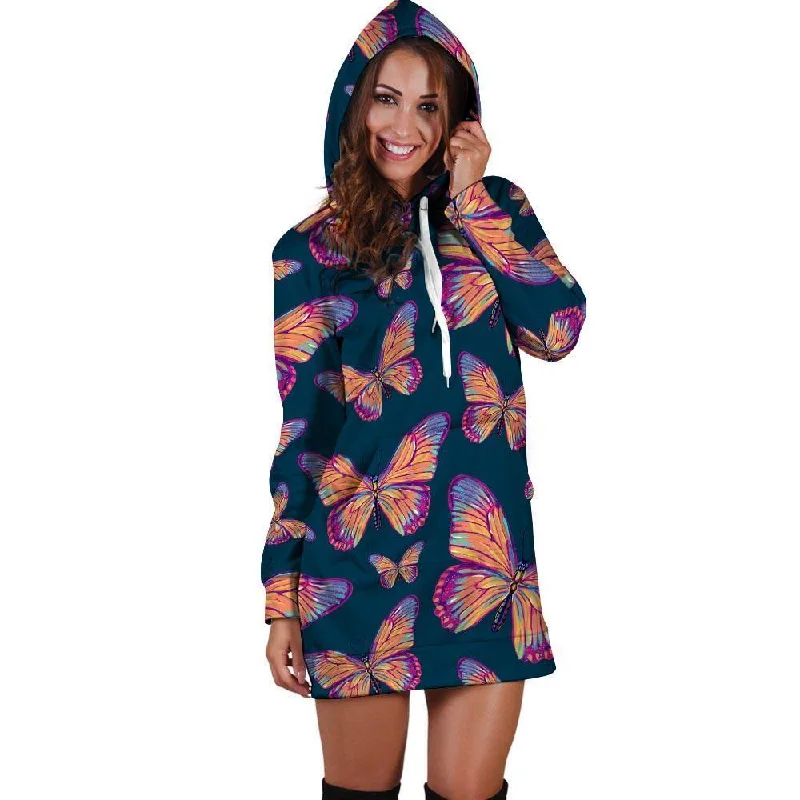 Watercolor Butterfly Print Hoodie Dress