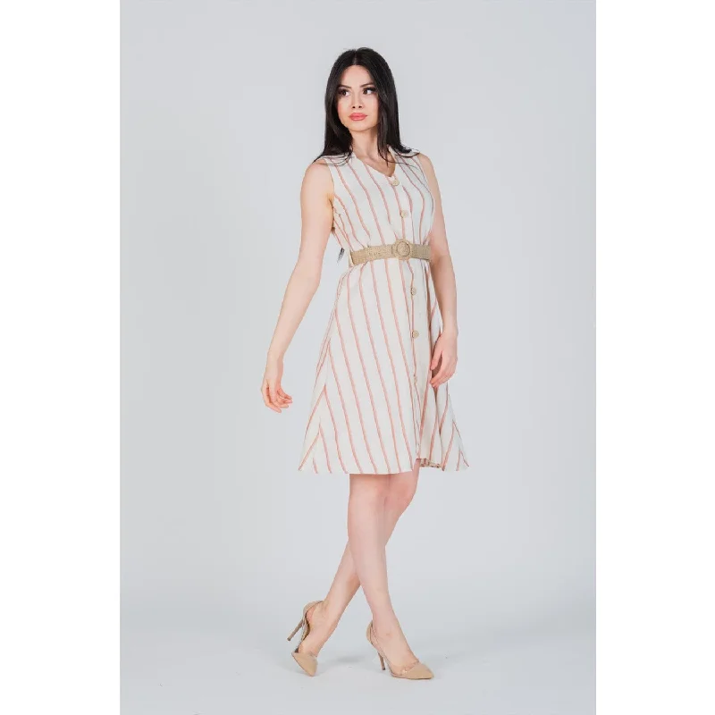Red Striped Belted Linen Dress
