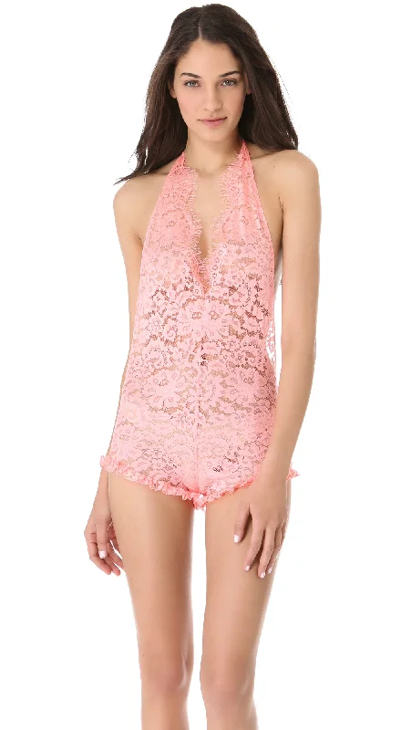 Zinke Intimates Women's Halter Lace Daisy Jumper, Large, Peach Seamless Knitted Crochet