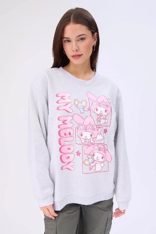 My Melody Graphic Crew Neck Sweatshirt Hoodie with Hem Fringe Bohemian Relaxed
