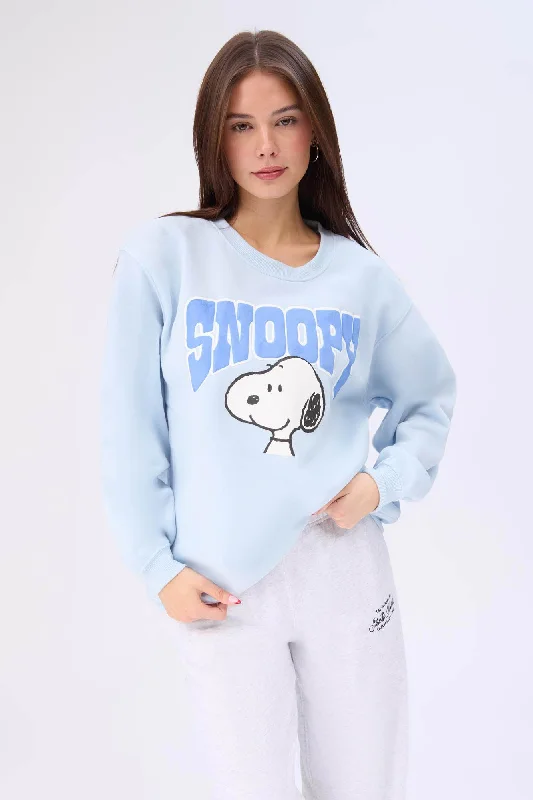 Peanuts Snoopy Graphic Crew Neck Sweatshirt Hoodie with Belted Waist Structured Tailored