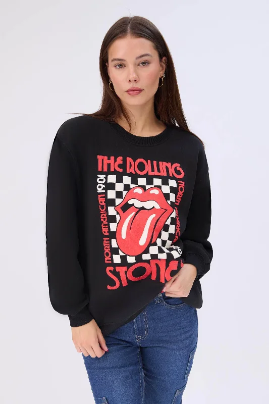 The Rolling Stones Graphic Crew Neck Sweatshirt Hoodie with Hem Patch Decorative Personalized