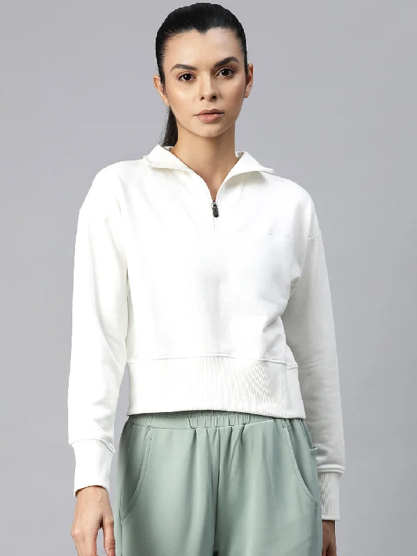 Alcis Women Agility Crop Sweatshirt Hoodie with Stripes Bold Sporty