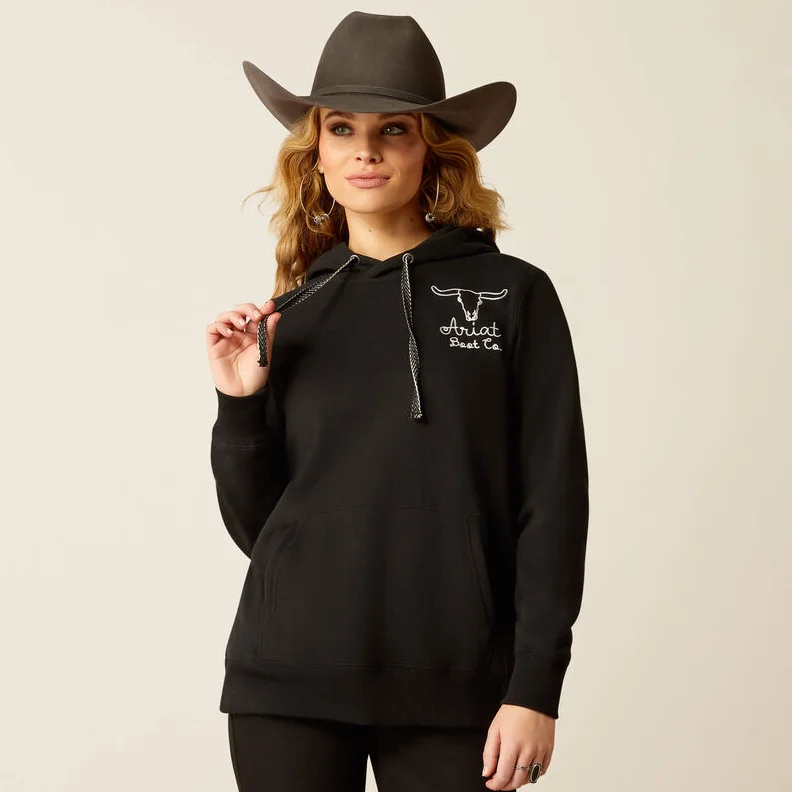 Ariat Women's Black Steer Stitch Long Sleeve Hoodie 10051999 Hoodie with Ribbed Hem Stretchable Secure Ariat Women's Black Steer Stitch Long Sleeve Hoodie 10051999 Hoodie with Ribbed Hem Stretchable Secure