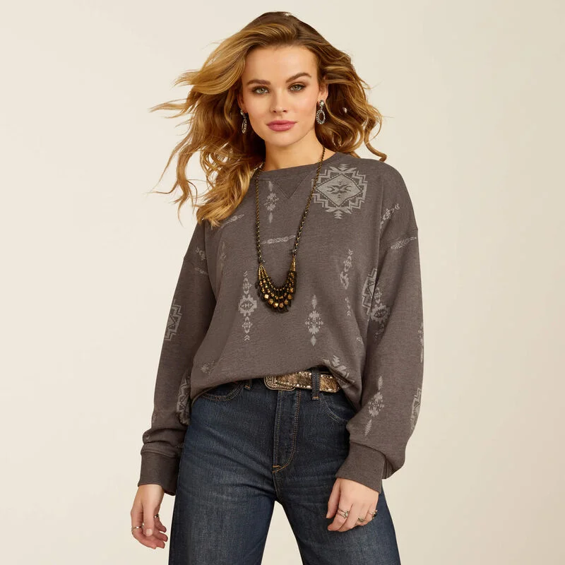 Ariat Women's Outlaw Itzli Print Oversized Sweatshirt 10052414 Hoodie with Earth Tones Natural Calm