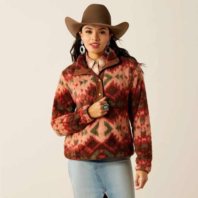 Ariat Women's Plainsview Print Berber Snap Front Pullover Sweatshirt 10053942 Hoodie with Lace Feminine Delicate