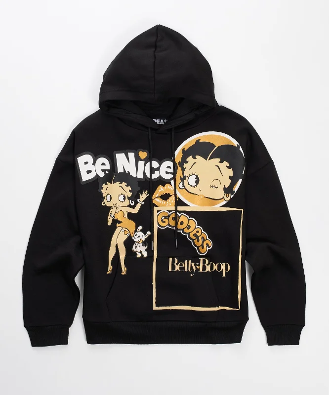 Women Betty Boop Golden Hoodie - Black Hoodie Sweatshirt Pullover