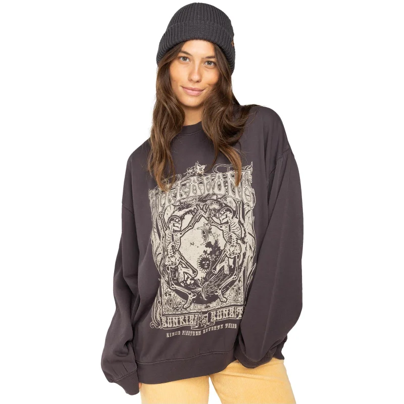 Billabong Womens Ride In Loose Fit Pullover Sweatshirt Hoodie with Raw Hem Edgy Unfinished