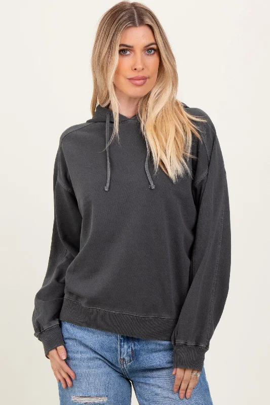 Black French Terry Hooded Sweatshirt Hoodie Sweatshirt Pullover