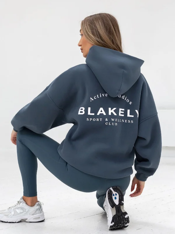 Active Studios Oversized Hoodie - Slate Blue Hoodie with Relaxed Fit Easy Casual