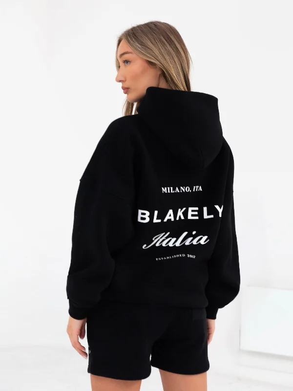 Italia Oversized Hoodie - Black Hoodie with Sequins Glamorous Eye-catching