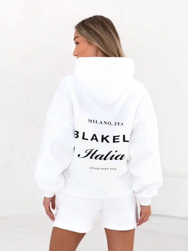 Italia Oversized Hoodie - Flat White Hoodie with Hem Lace Feminine Delicate
