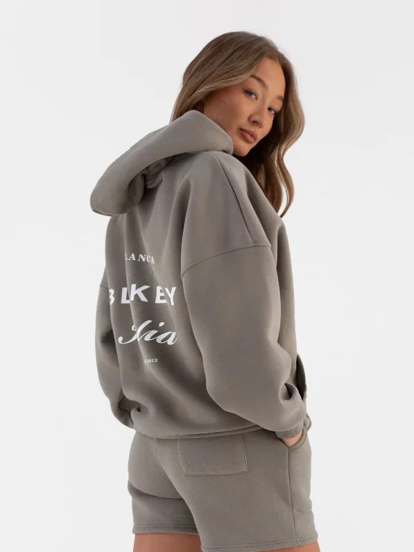 Italia Oversized Hoodie - Stone Grey Hoodie with Camouflage Military Edgy