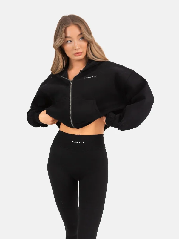 Soho Full Zip Hoodie - Black Cotton Hoodie Fleece Lining Warmth