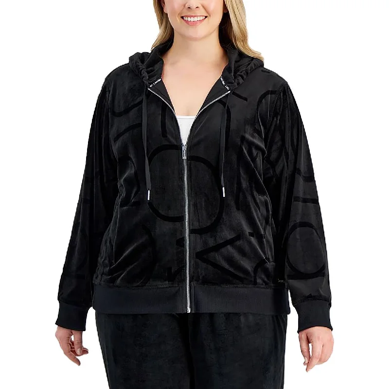 Calvin Klein Womens Plus Velvet Comfy Zip Hoodie Hoodie with Exposed Zipper Edgy Industrial Calvin Klein Womens Plus Velvet Comfy Zip Hoodie Hoodie with Exposed Zipper Edgy Industrial