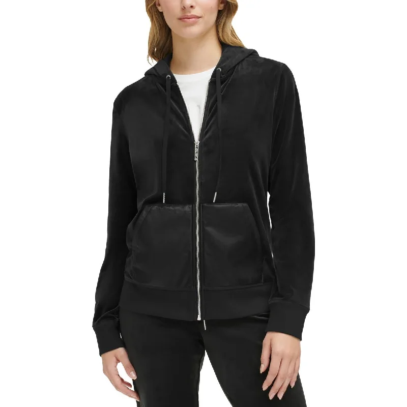Calvin Klein Womens Velour Mixed Media Zip Hoodie Hoodie with Neon Bright Vibrant