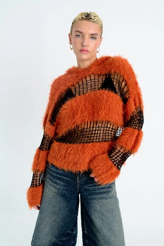 Corruption Fluffy Stripe Hoodie Hoodie with Elastic Cuffs Stretchable Comfortable
