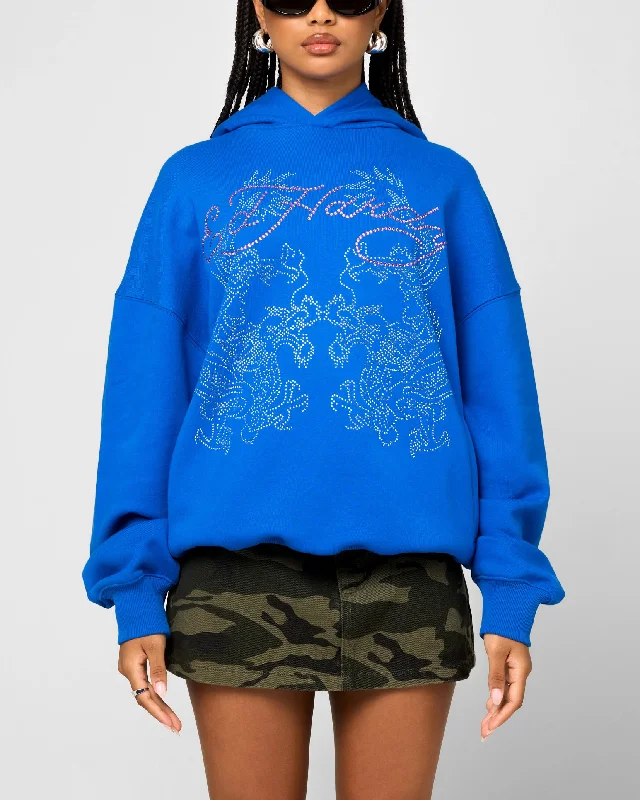 Ed Hardy Rhinestone Dragon Hoodie Blue Hoodie Jacket Zipper Layering