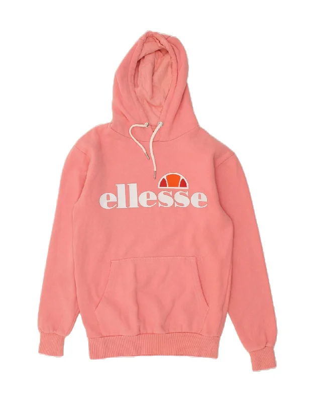 ELLESSE Womens Oversized Graphic Hoodie Jumper UK 6 XS  Pink Cotton Hoodie with Longline Fit Extended Stylish