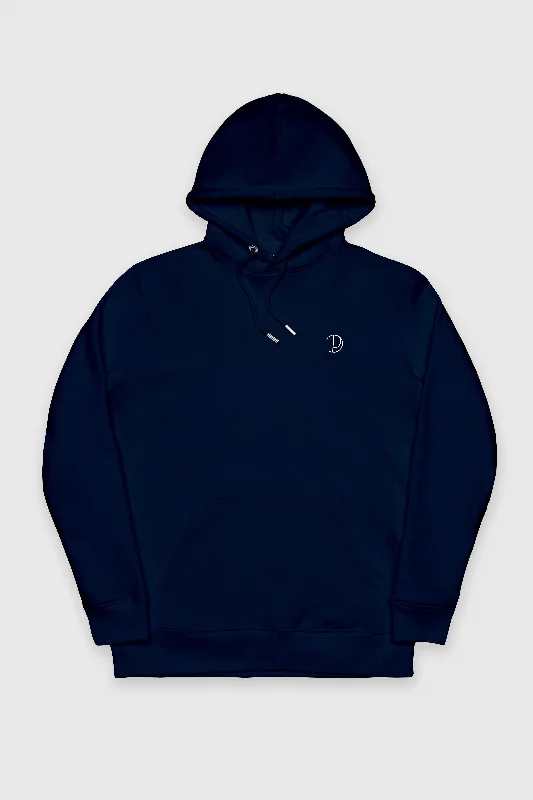 Navy Embroidered Logo Hoodie Hoodie with Elastic Waist Stretchable Comfortable