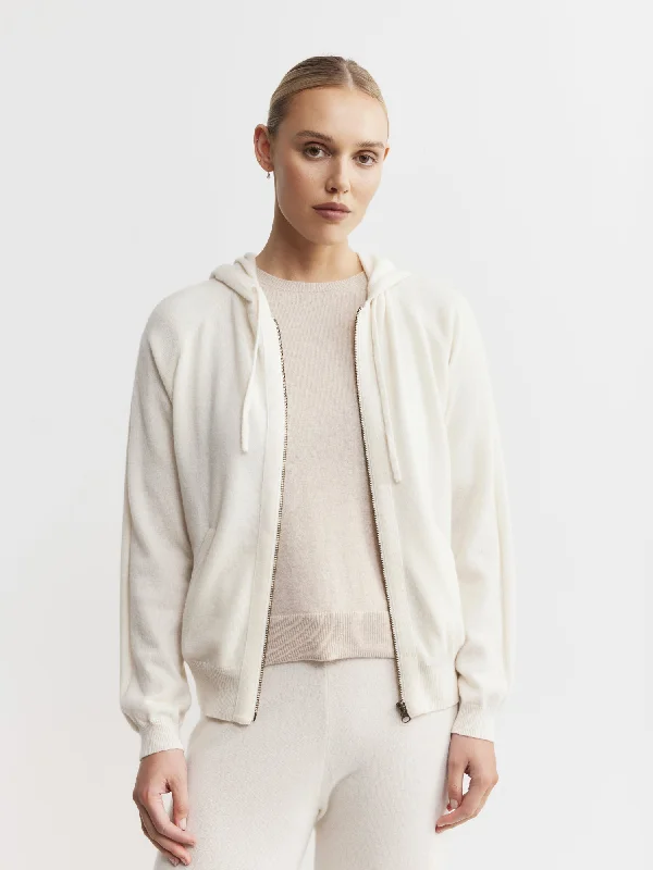 Essential Cashmere Zip Hoodie - Cream Hoodie with Oversized Fit Loose Comfortable